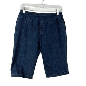 Soft Surroundings Pull On Stretch‎ Denim Bermuda Shorts Women's XS Blue Cuffed